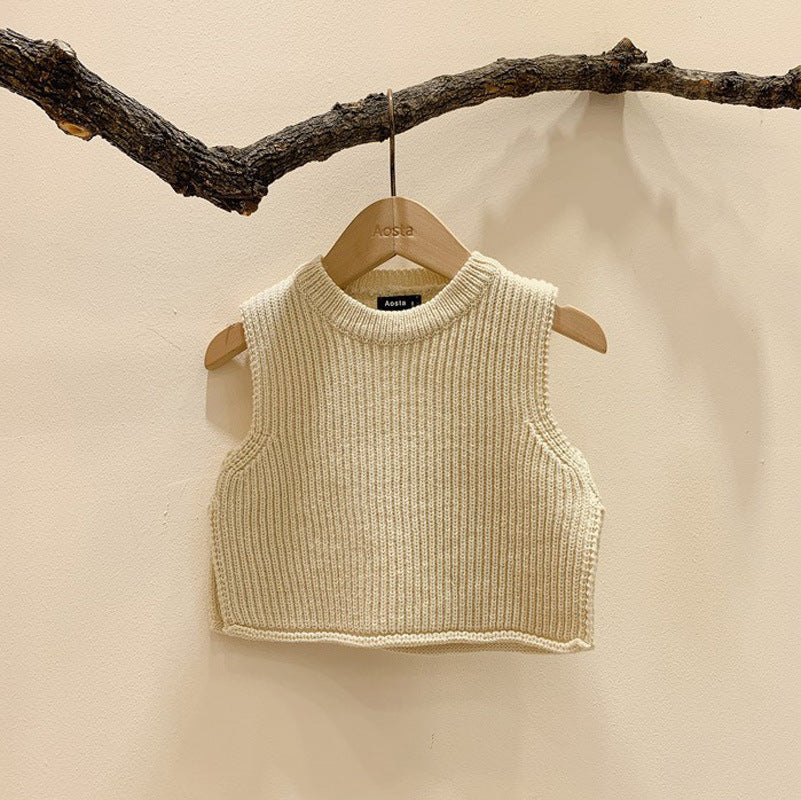 Knitted Vest Men And Women Baby Simple Western Trend Round Neck Sweater Vest Children'S Clothing