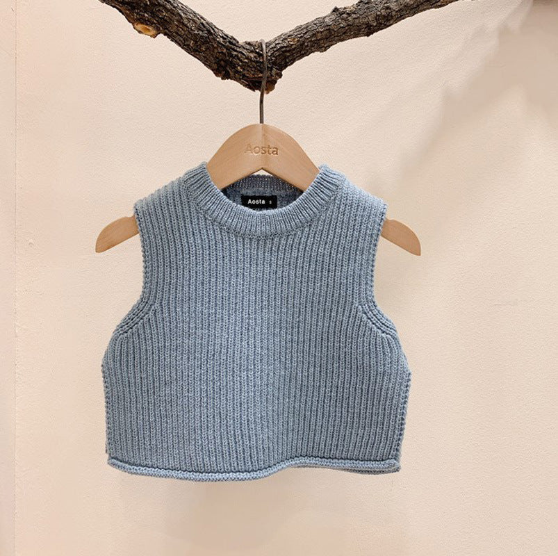 Knitted Vest Men And Women Baby Simple Western Trend Round Neck Sweater Vest Children'S Clothing