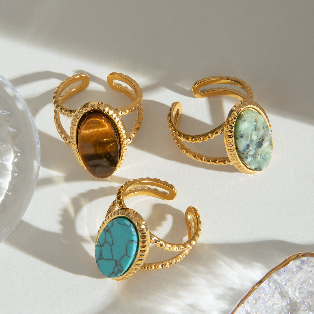 Oval Turquoise Tigereye Adjustable Split Ring