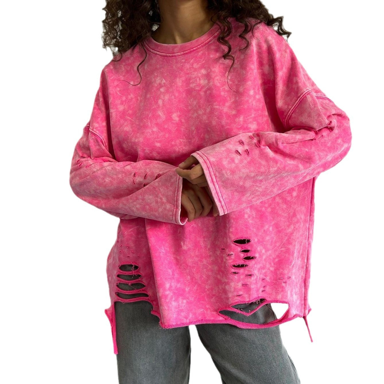 Women's Ripped Crew Neck Sweater Coat