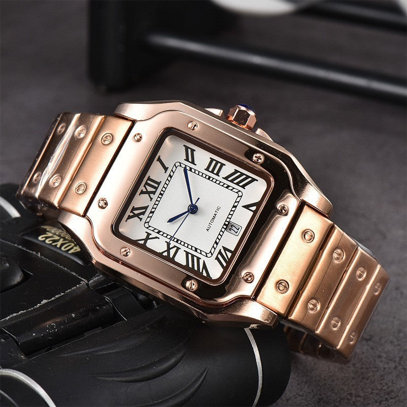 Men's 3-pin Quartz Square All-steel Watch