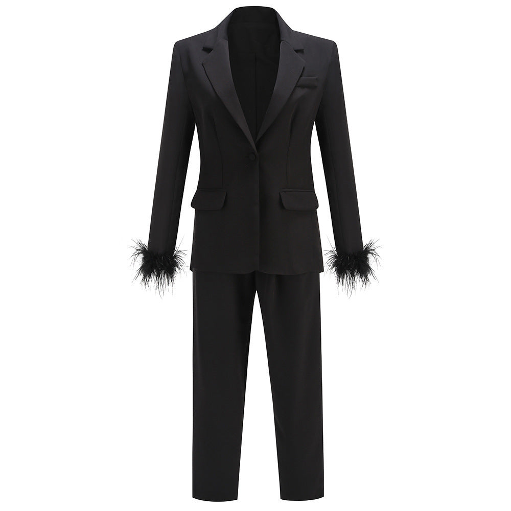 Women's Tatting Cardigan Black Suit Set