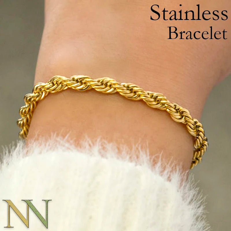 10 Pieces 3mm 5mm Rope Bracelet Stainless Steel Gold Color Rope Chain Bracelet for Men or Women