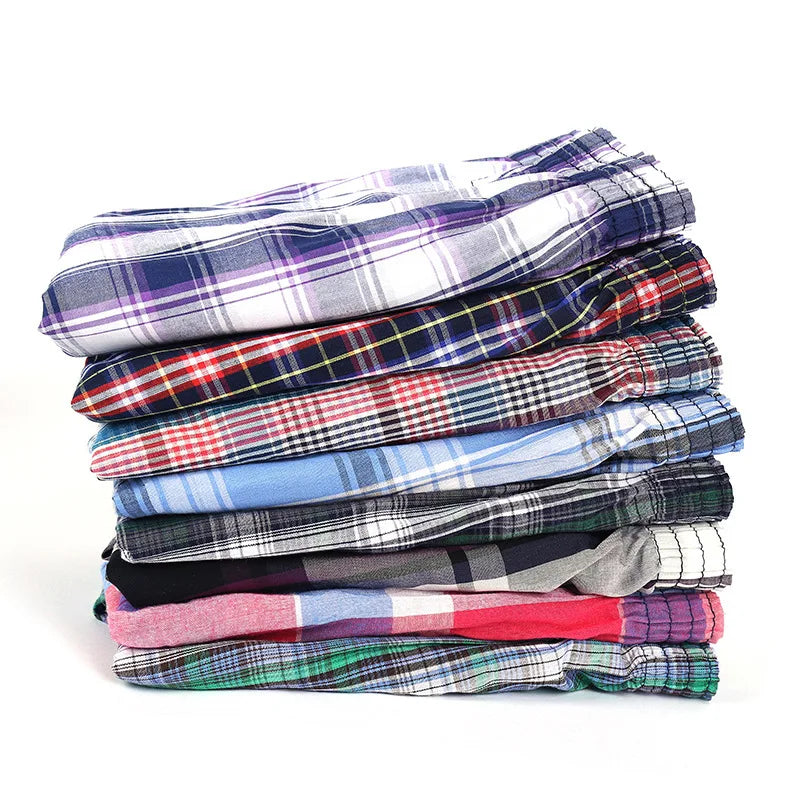 100% Cotton 4 Pcs Men's panties Underwear male Boxers Shorts Casual Sleep Underpants Plaid Loose Comfortable Homewear Striped