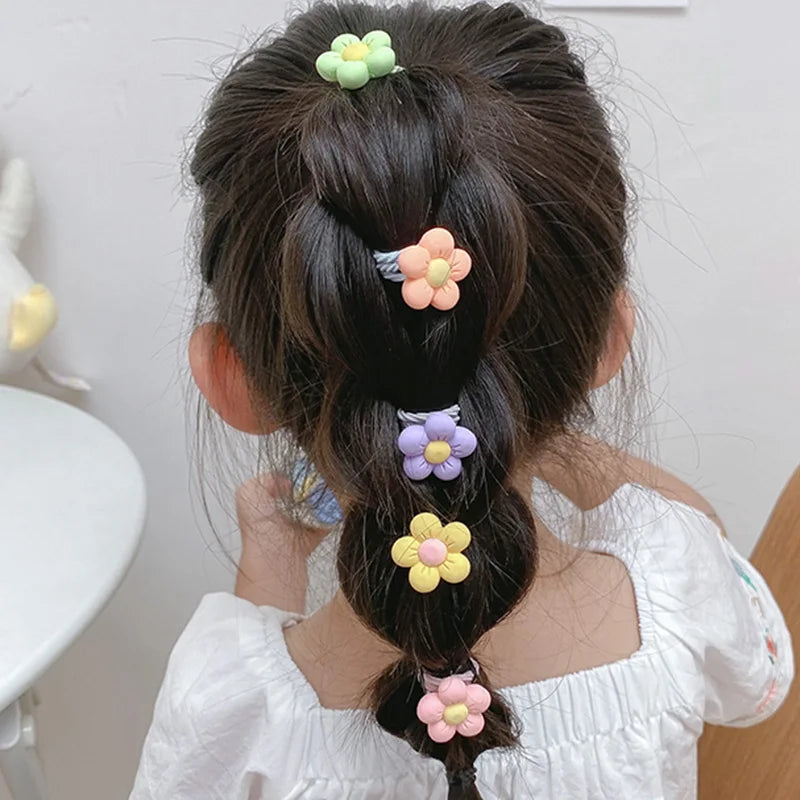 10 Pcs/Set Children Cute Hair Bands Cartoon Flower Elastic Hair Bands Girls Baby Lovely Rubber Bands Gift Kids Hair Accessories