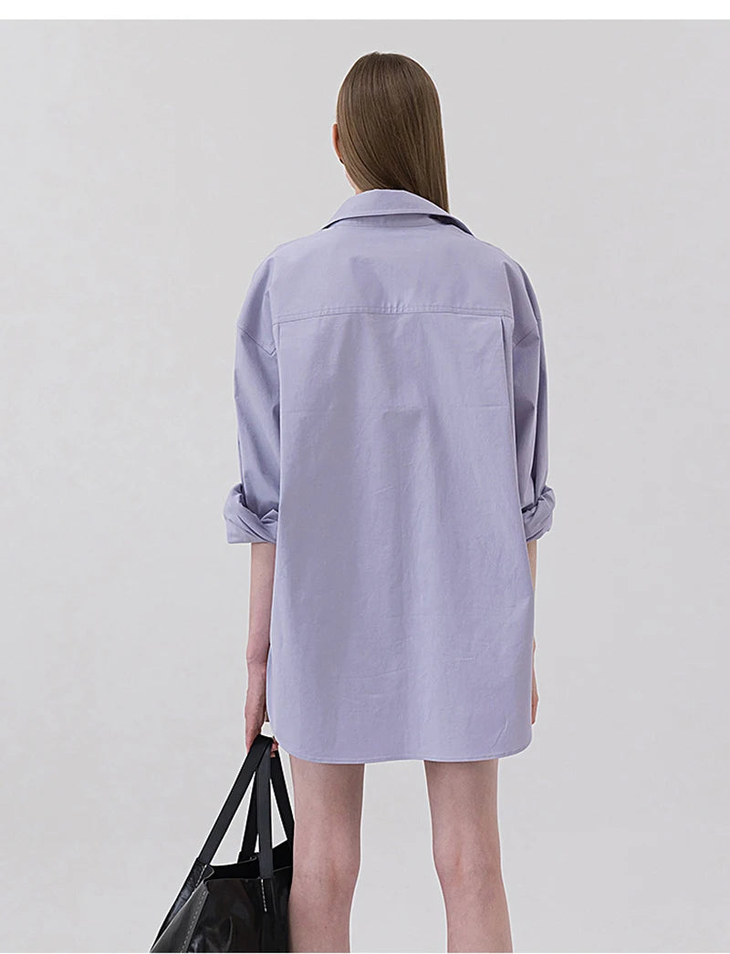 100% Cotton Women's Shirt 2024 Autumn New Solid Color Button Turn-Down Collar Long-Sleeved Casual Loose Ladies OL Shirts
