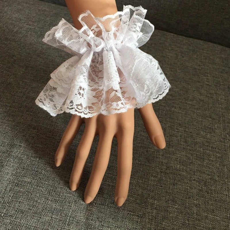Steampunk Lolita Hand Sleeve Wrist Cuffs Ruffled Floral Lace Elastic Bracelet XX9D