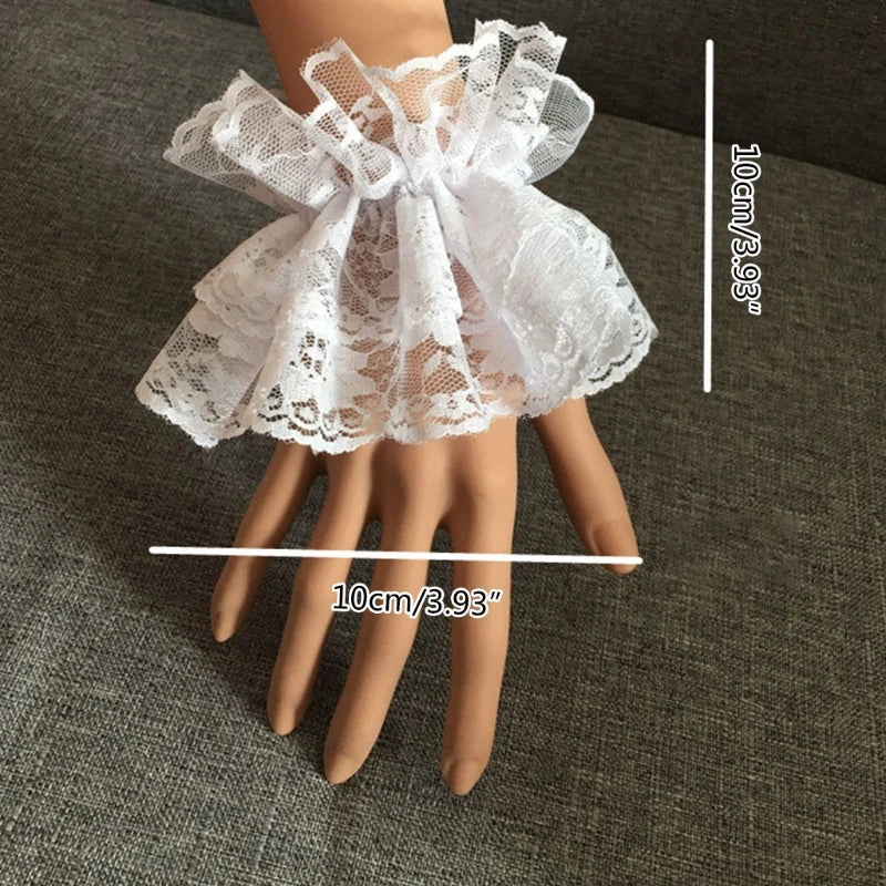 Steampunk Lolita Hand Sleeve Wrist Cuffs Ruffled Floral Lace Elastic Bracelet XX9D