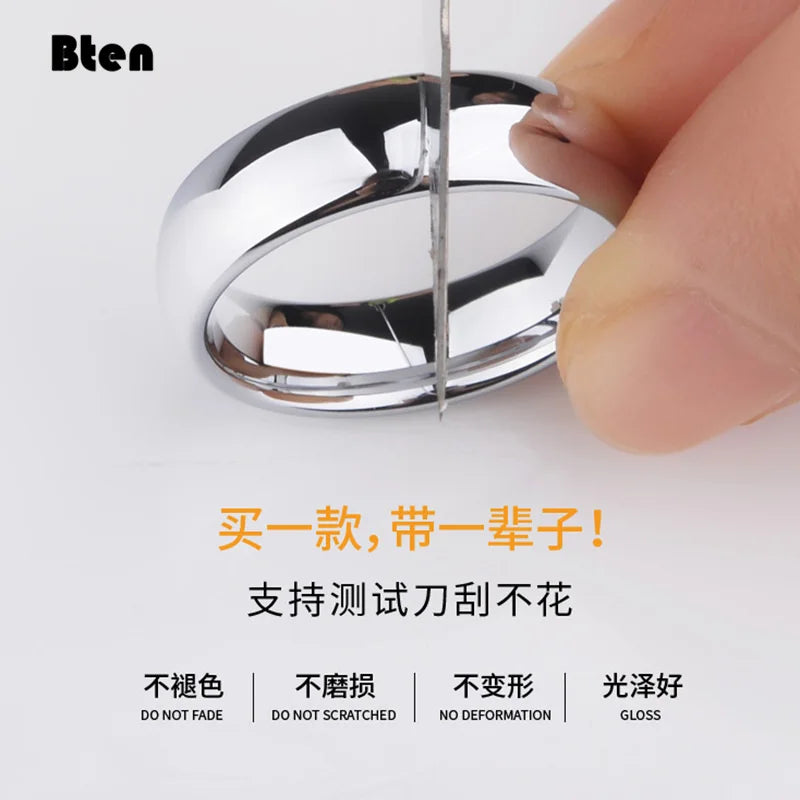 Bten Tungsten Ring For Women Men 4mm/6mm/8mm Original Color Classic Wedding Jewelry Smooth Polishing