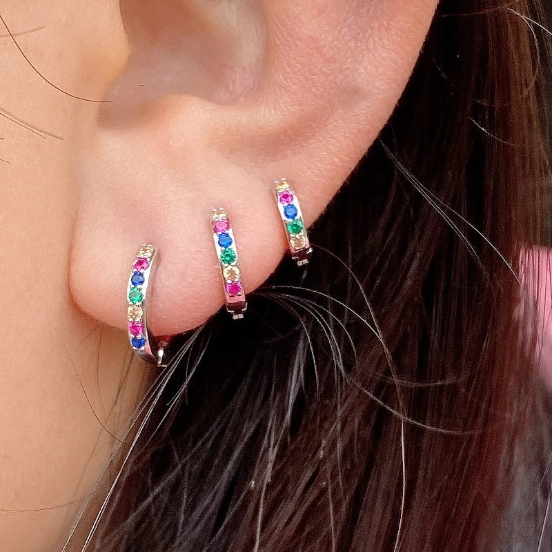 1 Pcs Fashion Exquisite Crystal Zircon Hoop Earrings for Women Rainbow Cartilage Helix Tragus Earring Stud Body Piercing Jewelry