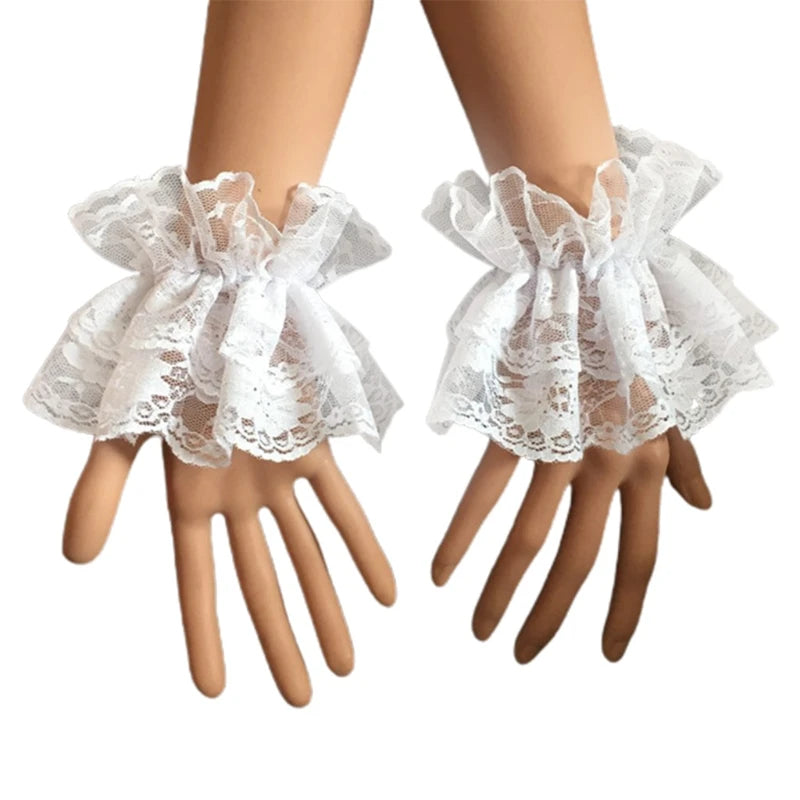 Steampunk Lolita Hand Sleeve Wrist Cuffs Ruffled Floral Lace Elastic Bracelet XX9D