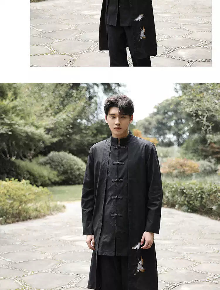 Xingzhi Chinese Style Men's Clothing Ancient Style Han Chinese Clothing Long Trench Coat Men Tang Suit Cotton Linen Cloak Buckle Robe Overcoat outside
