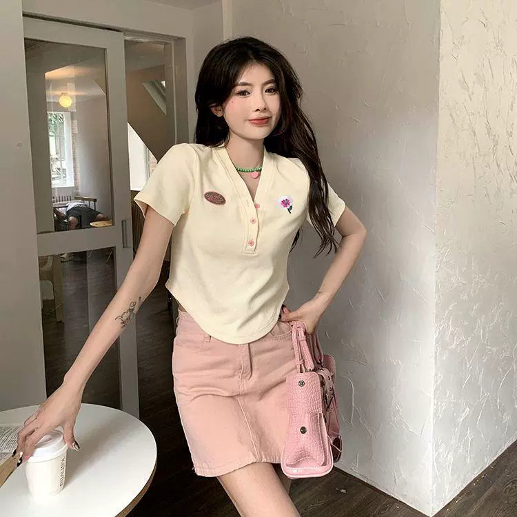 150.00kg Plus Size T-shirt Female Stylish Niche Style Plus Size Ladies Summer Sweet Sexy Chic Unique Asymmetrical Short Tops
