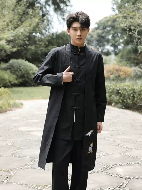 Xingzhi Chinese Style Men's Clothing Ancient Style Han Chinese Clothing Long Trench Coat Men Tang Suit Cotton Linen Cloak Buckle Robe Overcoat outside