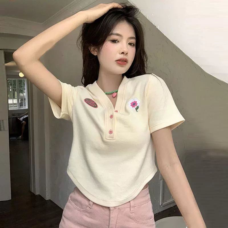 150.00kg Plus Size T-shirt Female Stylish Niche Style Plus Size Ladies Summer Sweet Sexy Chic Unique Asymmetrical Short Tops