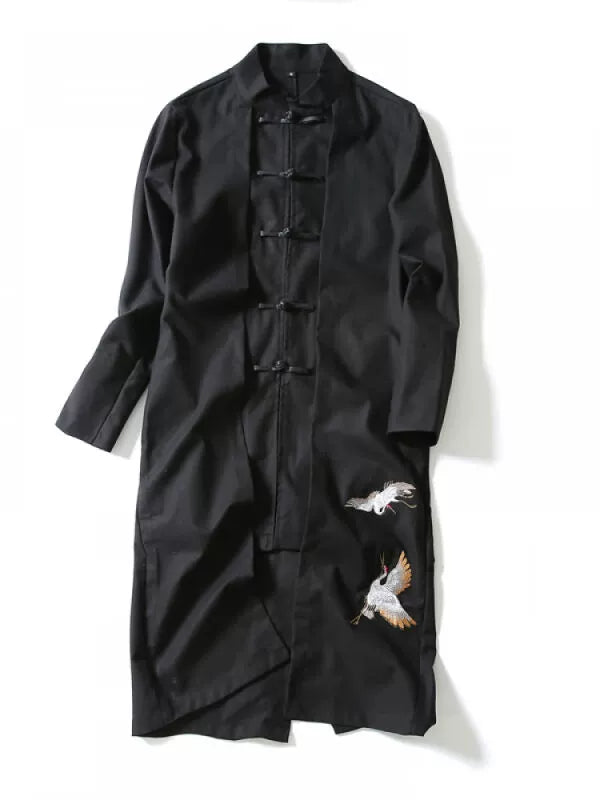 Xingzhi Chinese Style Men's Clothing Ancient Style Han Chinese Clothing Long Trench Coat Men Tang Suit Cotton Linen Cloak Buckle Robe Overcoat outside