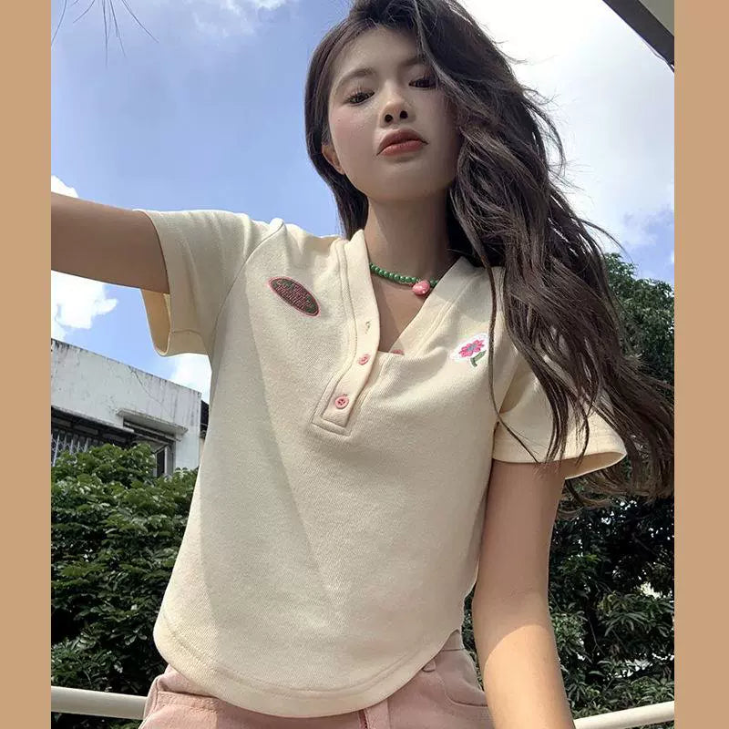 150.00kg Plus Size T-shirt Female Stylish Niche Style Plus Size Ladies Summer Sweet Sexy Chic Unique Asymmetrical Short Tops