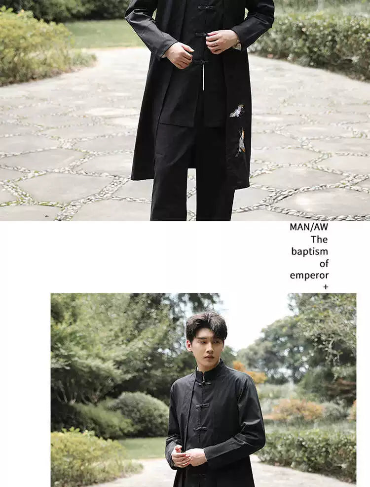 Xingzhi Chinese Style Men's Clothing Ancient Style Han Chinese Clothing Long Trench Coat Men Tang Suit Cotton Linen Cloak Buckle Robe Overcoat outside
