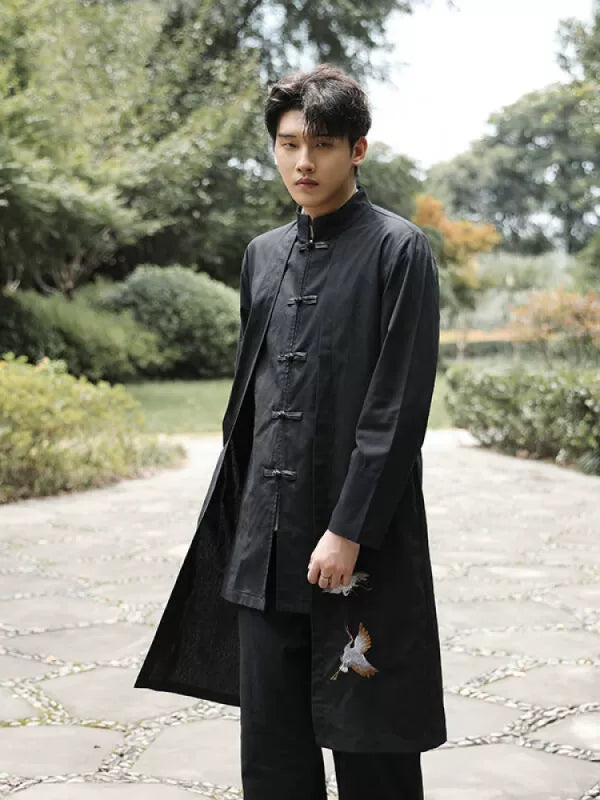 Xingzhi Chinese Style Men's Clothing Ancient Style Han Chinese Clothing Long Trench Coat Men Tang Suit Cotton Linen Cloak Buckle Robe Overcoat outside