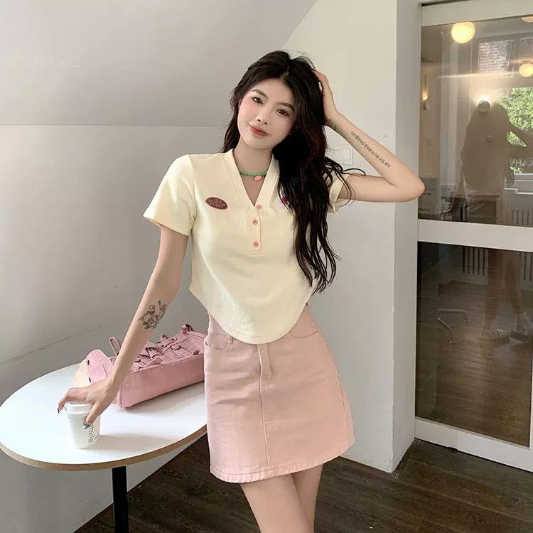 150.00kg Plus Size T-shirt Female Stylish Niche Style Plus Size Ladies Summer Sweet Sexy Chic Unique Asymmetrical Short Tops