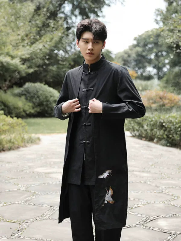 Xingzhi Chinese Style Men's Clothing Ancient Style Han Chinese Clothing Long Trench Coat Men Tang Suit Cotton Linen Cloak Buckle Robe Overcoat outside