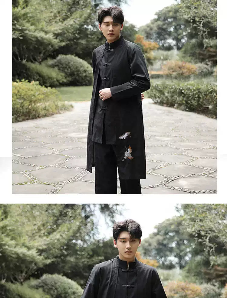 Xingzhi Chinese Style Men's Clothing Ancient Style Han Chinese Clothing Long Trench Coat Men Tang Suit Cotton Linen Cloak Buckle Robe Overcoat outside