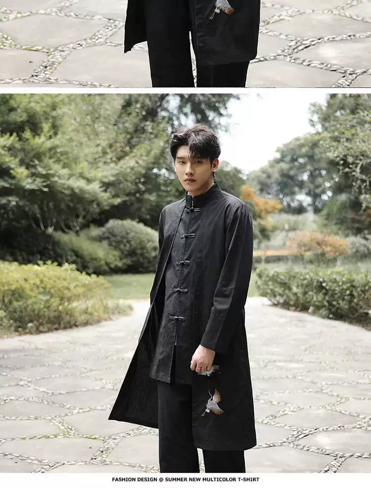 Xingzhi Chinese Style Men's Clothing Ancient Style Han Chinese Clothing Long Trench Coat Men Tang Suit Cotton Linen Cloak Buckle Robe Overcoat outside