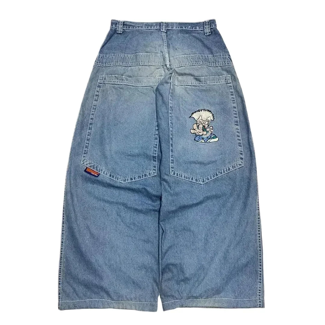Y2K Fashion Red Print Grey Washed Baggy Jeans Men Women Harajuku Gothic Skateboard Pants Vintage Street Clothes Wide leg pants