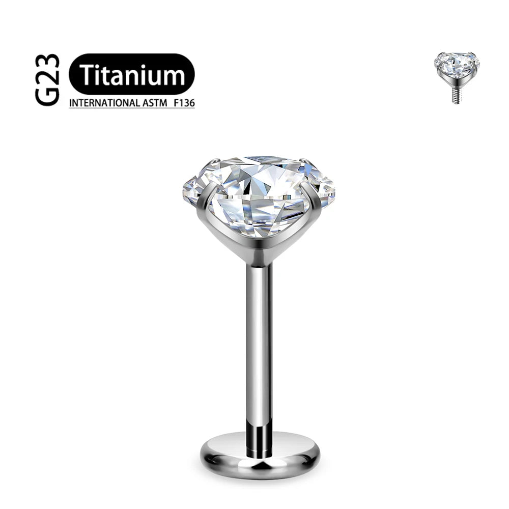 ASTM F136 Titanium 2/2.5/3/4/5/6Mm Cz Labret Stud 16G Tragus Helix Kraakbeen Schelp Flatback Oorlel Piercing Lichaam Sieraden 