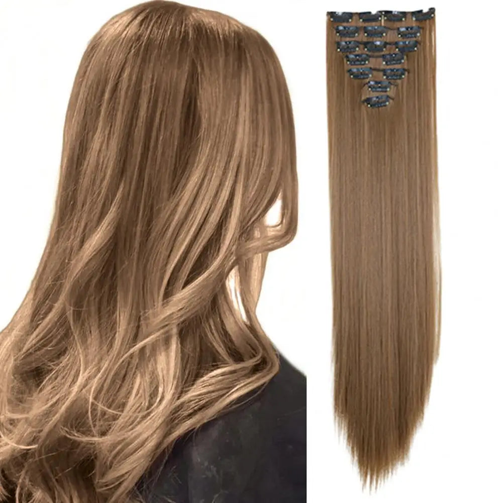 56cm Wig Extensions Women's Synthetic Clip-in One Piece Straight Hair Extensions Synthetic Wigs Seamless Customizable Wig Pieces