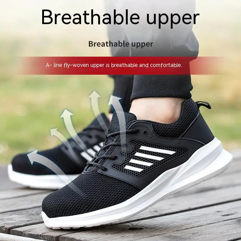 Work Safety Shoes Men Lightweight Indestructible Work Sneakers Security Steel Toe Shoes Safety Protective Boots Black Size36-46