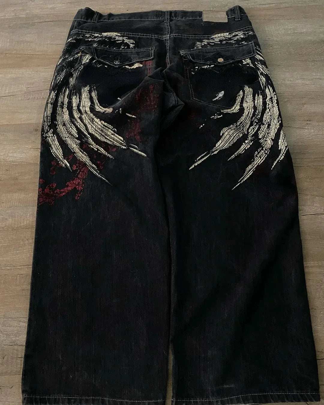 Y2K Fashion Red Print Grey Washed Baggy Jeans Men Women Harajuku Gothic Skateboard Pants Vintage Street Clothes Wide leg pants