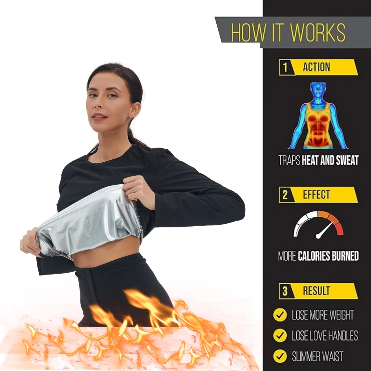 Sauna Suit for Women Body Shaper Heat Trapping Long Sleeve Weight Loss Workout Shirt Slimming Body Shaper Training