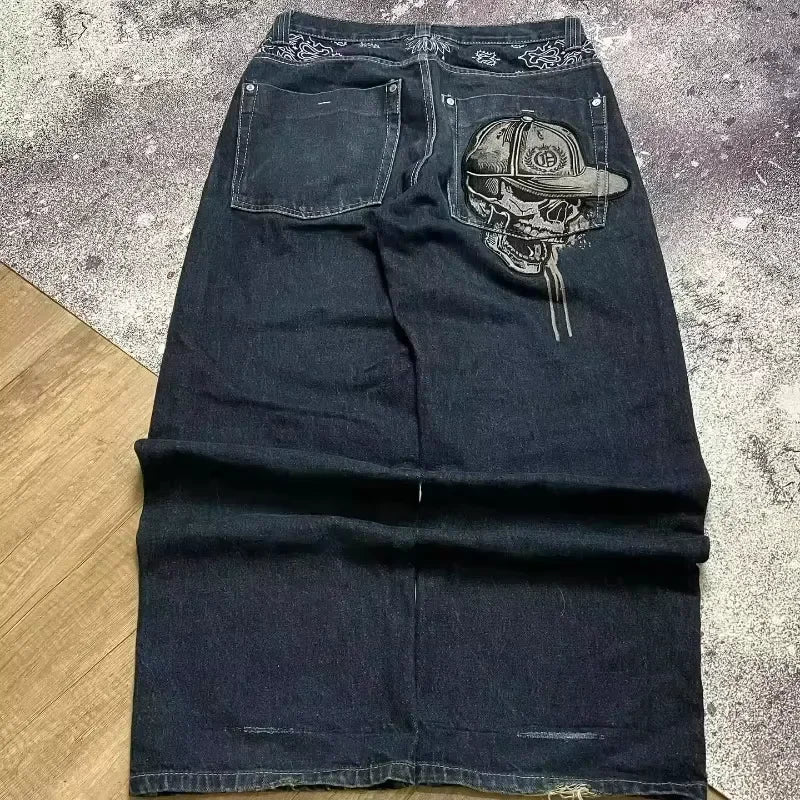 Y2K Fashion Red Print Grey Washed Baggy Jeans Men Women Harajuku Gothic Skateboard Pants Vintage Street Clothes Wide leg pants