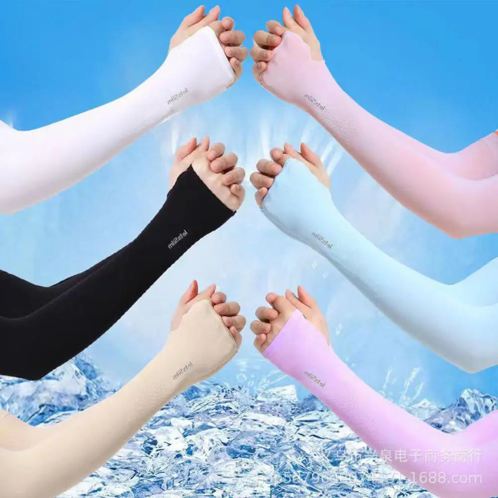1Pair UV Protection Arm Sleeves for Men Women Summer Driving Sunscreen Ice Silk Cover Hand Protector Half Finger Long Gloves