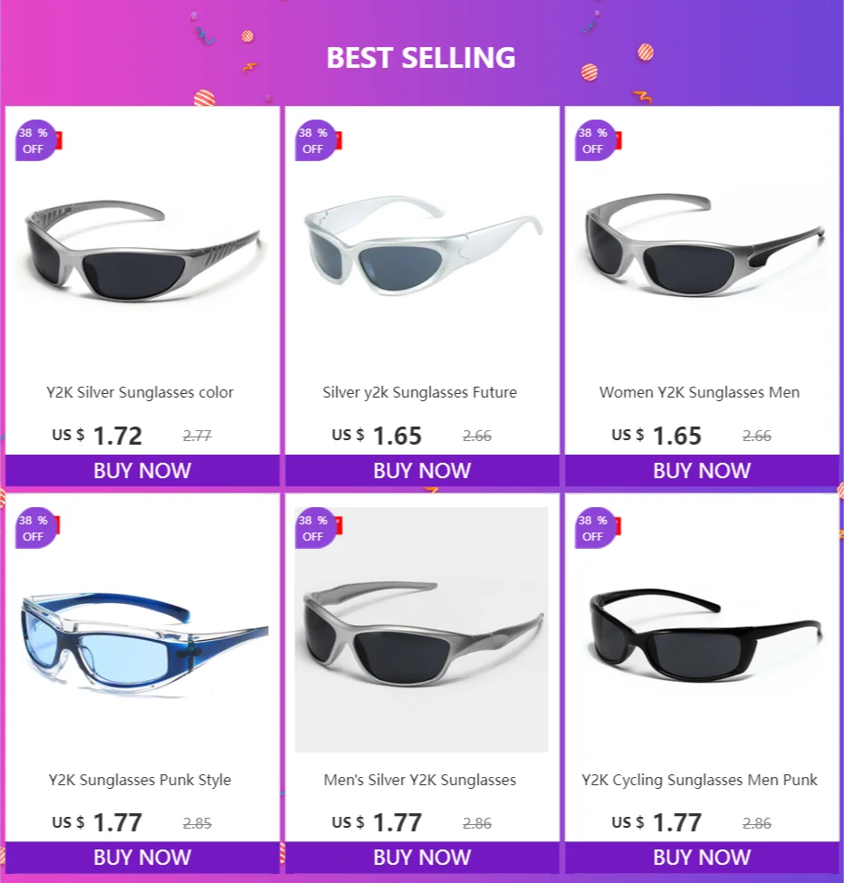 Men's Silver Y2K Sunglasses Outdoor Cycling Sports Sun Glasses Women Vintage Shades Trendy Punk Goggle Eyewear 2000S Aesthetic