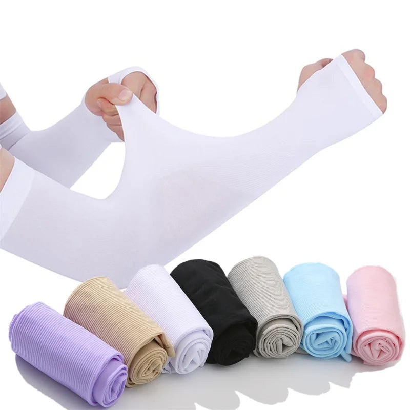 1Pair UV Protection Arm Sleeves for Men Women Summer Driving Sunscreen Ice Silk Cover Hand Protector Half Finger Long Gloves