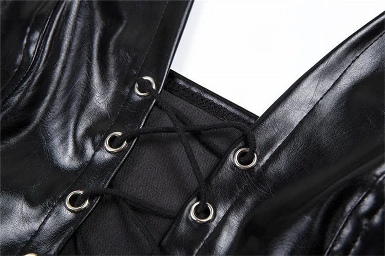 Y2K Crop Top Women Summer Black Leather Banadage Hollow Punk Style Tank Tops Vest Fashion Backless Club Party Wear