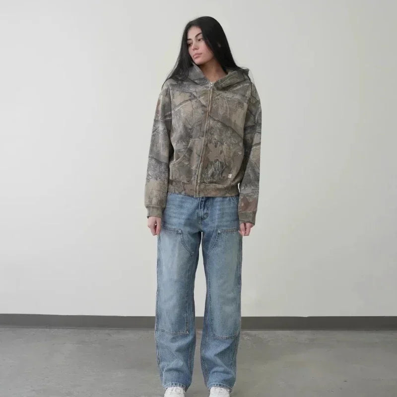 Y2K Harajuku men and women sportswear hip-hop street fashion women camouflage pattern zippered hoodie zip up hoodie sweatshirt