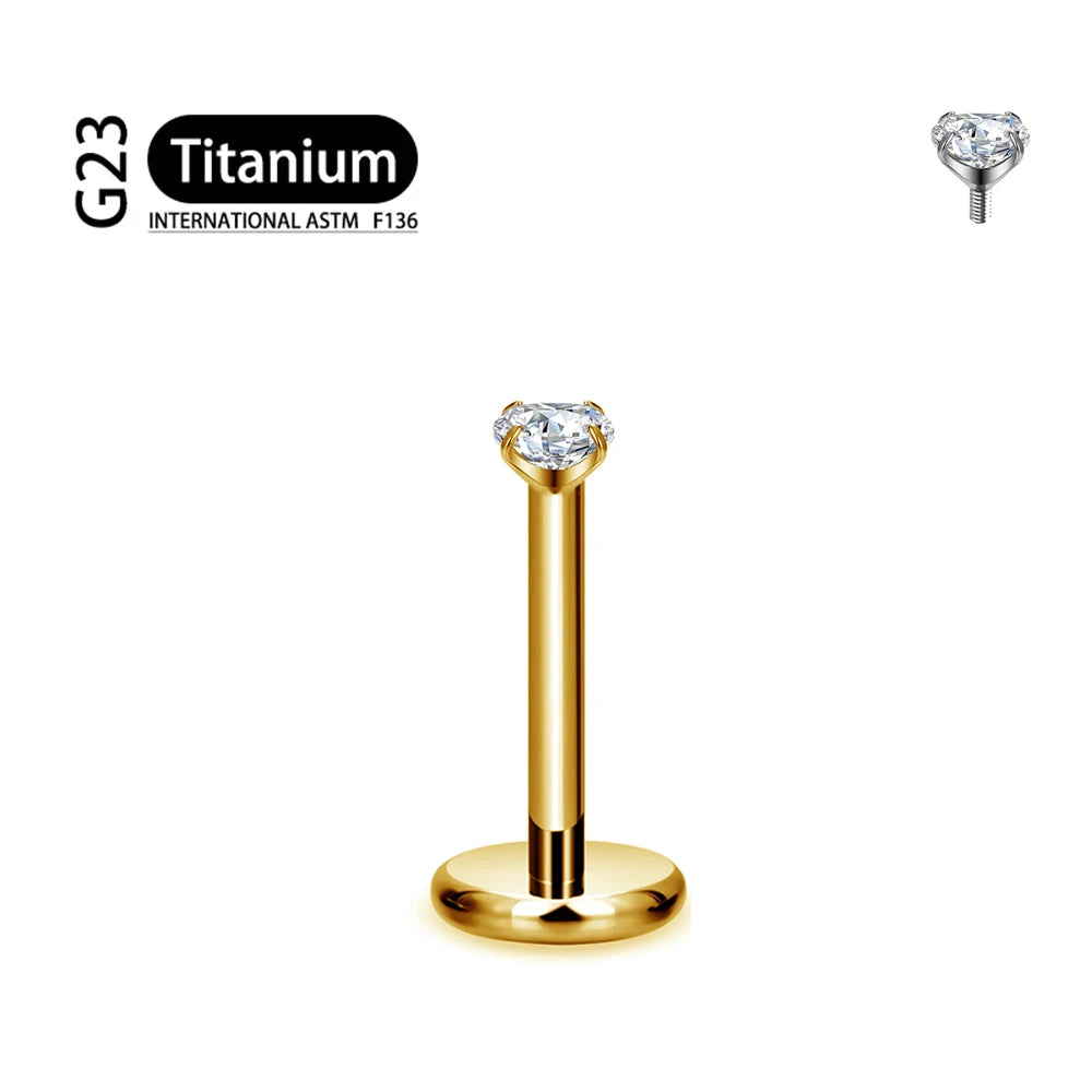 ASTM F136 Titanium 2/2.5/3/4/5/6Mm Cz Labret Stud 16G Tragus Helix Kraakbeen Schelp Flatback Oorlel Piercing Lichaam Sieraden 