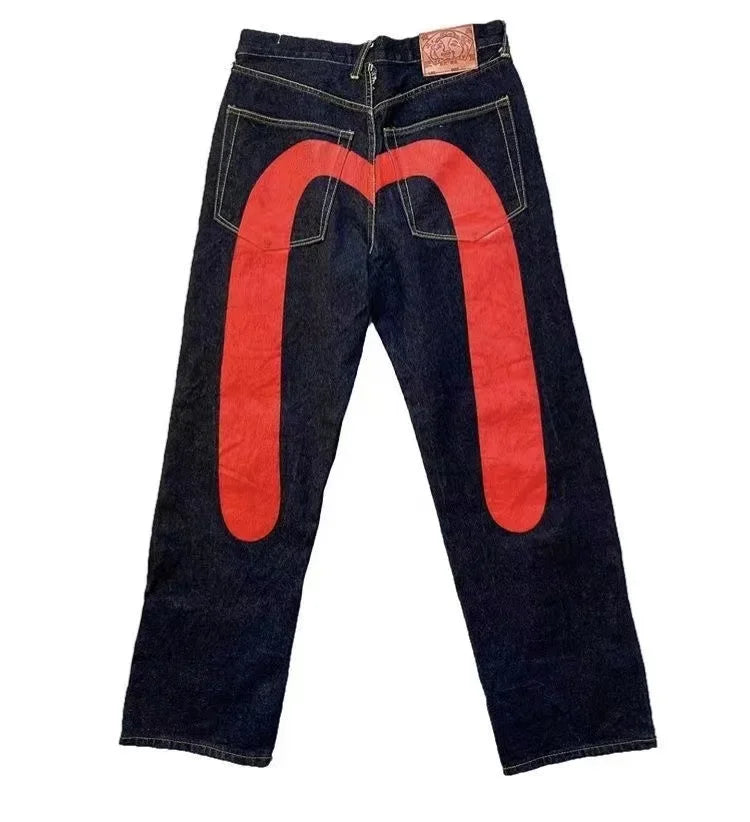 Y2K Jeans Best-Selling Retro Personalized Print Jeans Men New Punk Hip Hop Gothic Loose Straight Jeans Couple Street Wear