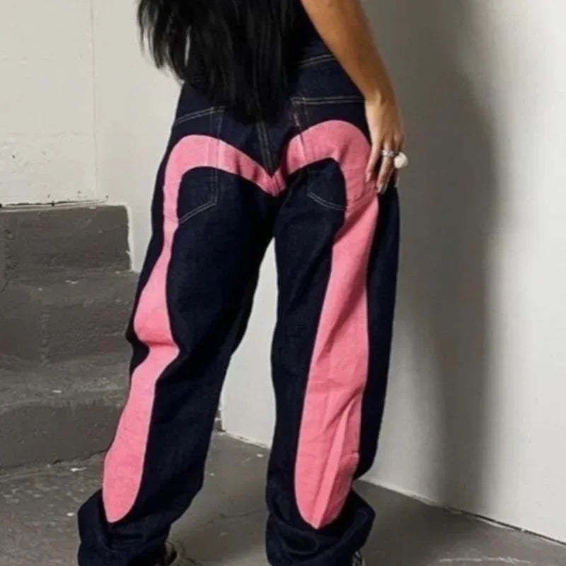 Y2K Jeans Best-Selling Retro Personalized Print Jeans Men New Punk Hip Hop Gothic Loose Straight Jeans Couple Street Wear