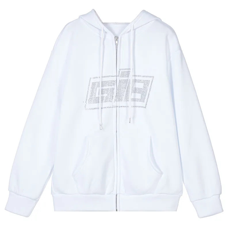 Y2K Gothic Butterfly Print Oversize Zip Up Hoodies 2024 Winter New Grunge Long Sleeve Sweatshirt Casual Hooded Jacket Streetwear