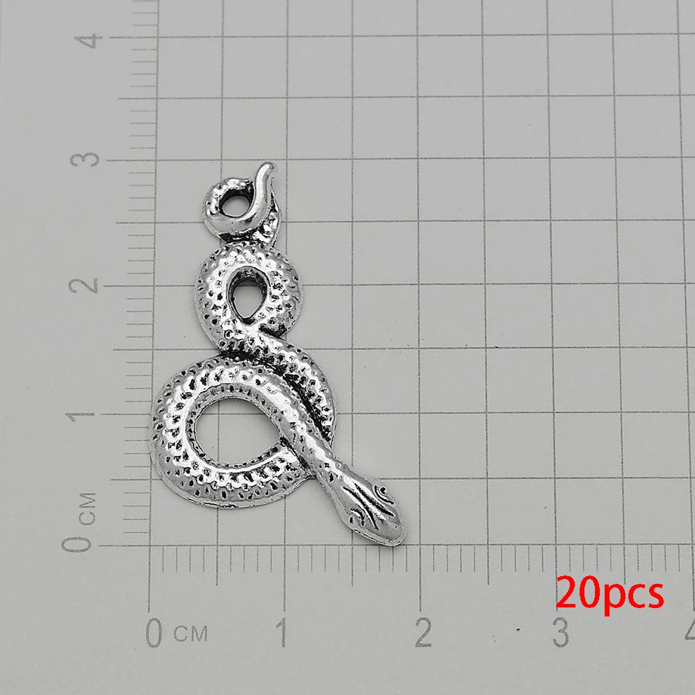 10/20pcs/lot Antique Silver Plated Snake Charms Animals Pendant For Diy Necklace Jewelry Making Findings Supplies Accessories
