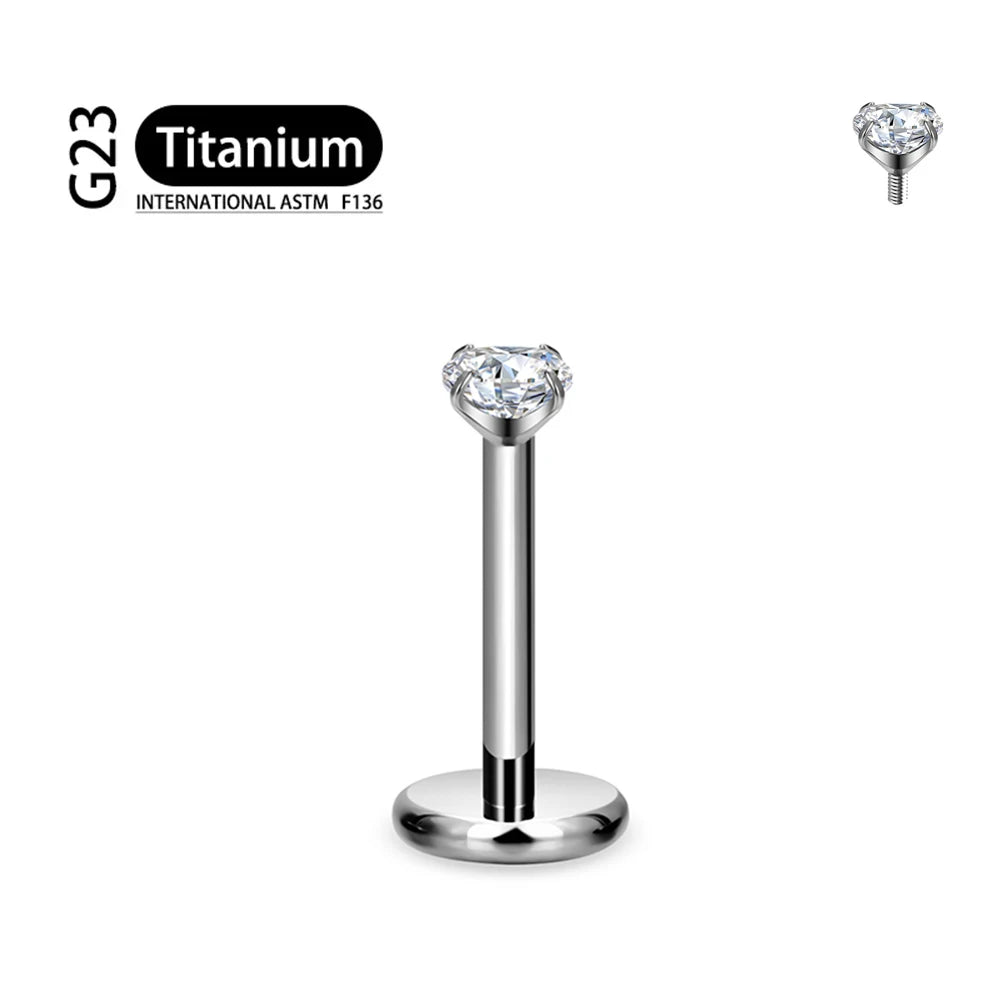 ASTM F136 Titanium 2/2.5/3/4/5/6Mm Cz Labret Stud 16G Tragus Helix Kraakbeen Schelp Flatback Oorlel Piercing Lichaam Sieraden 