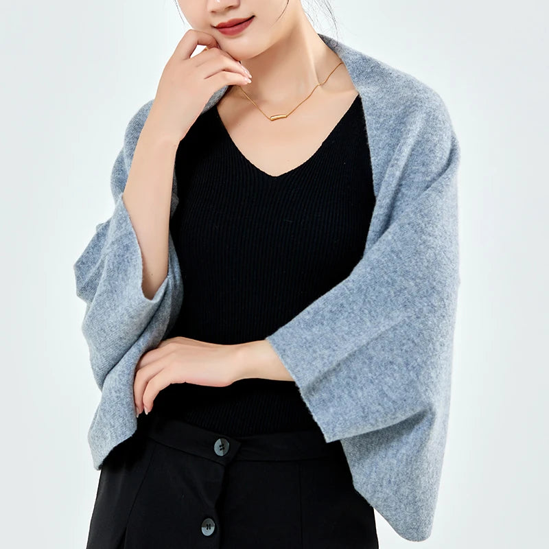 100%Pure Wool Women's Knitted Shawl Soft Warm Wollen Cardigan Cloak Wraps Shoulder Neck Protect Multifunctional Pashmina Scarves