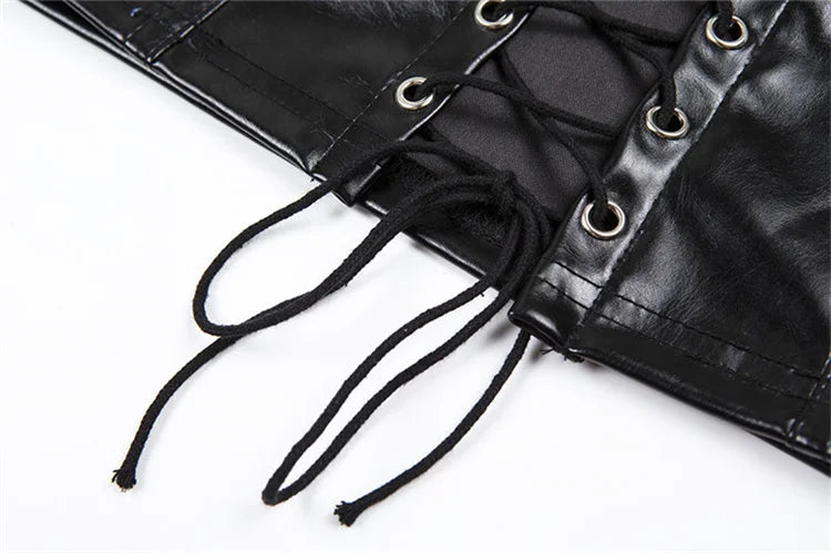 Y2K Crop Top Women Summer Black Leather Banadage Hollow Punk Style Tank Tops Vest Fashion Backless Club Party Wear