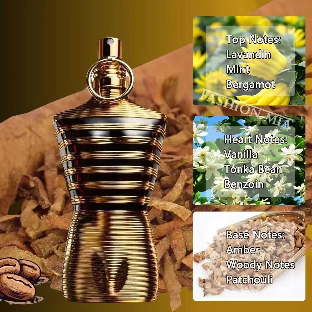 100ML 3.4FL.OZ Leather Notes Men's Eau De Parfum Woody Nutty Warm Spicy Chocolate Scent Male's Fragrance Spray for Man