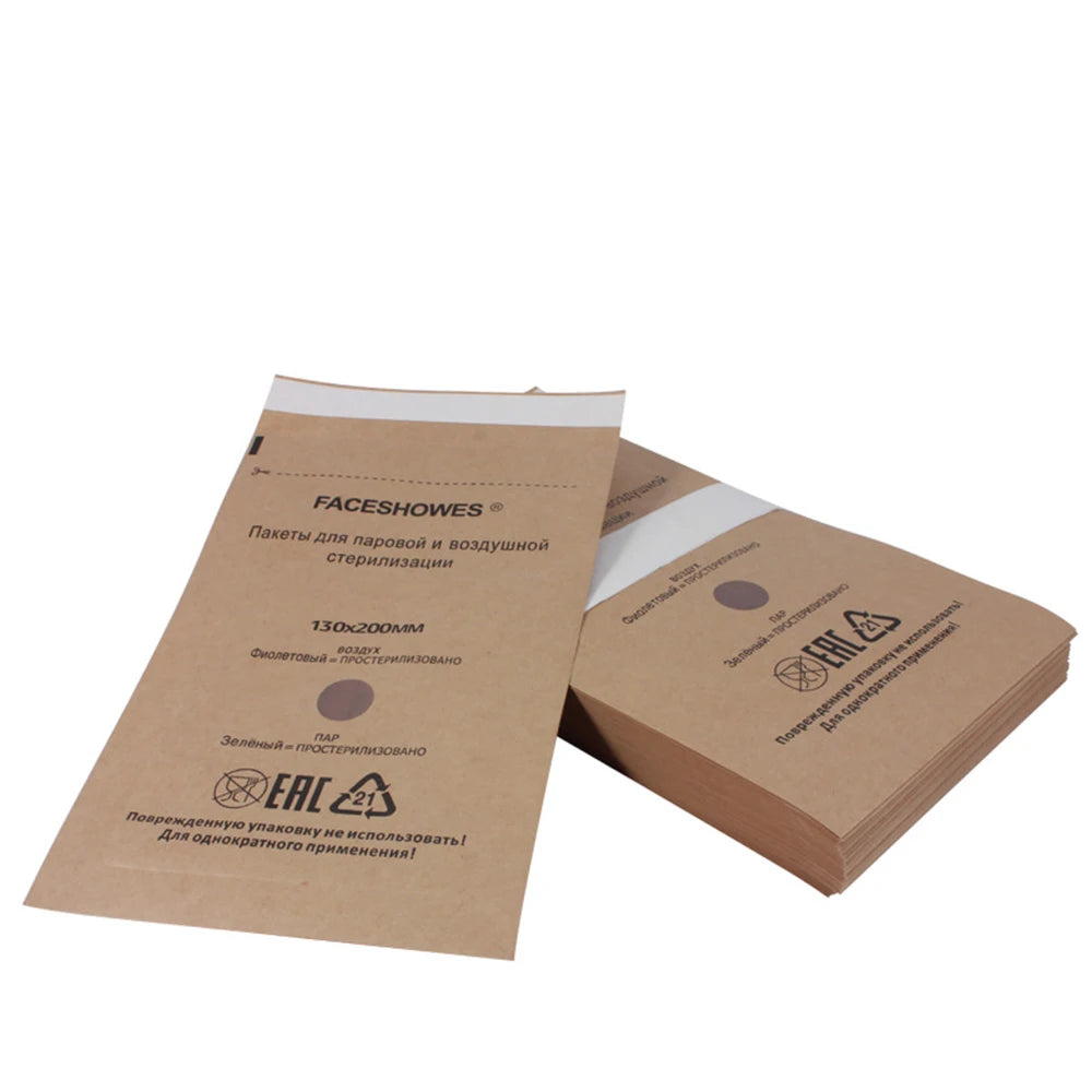 100/50/20PCS Disposable Nail Disinfection Kraft Bag Manicure Pouch Nail Gel Equipment Clean Sterilization Bags Tattoo Accessory