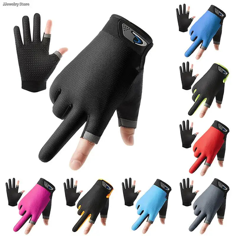 1 Pair Fishing Gloves 2 Cut Fingers Sport Cycling Men Breathable Drive Gloves Anti-slip Antiskid Fishing Wear for Fitness